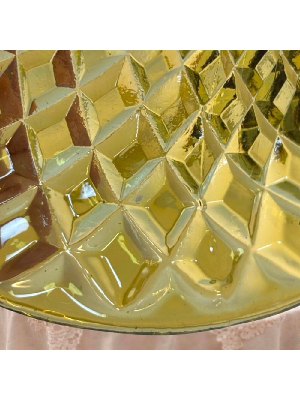 Vintage Indiana Glass Olive Green Diamond Point Handled Basket 7 inches MCM - Picture 6 of 10